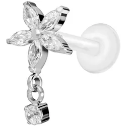 PTFE Labret mit Innengewinde + Titan-Aufsatz KRISTALLBLUME + KRISTALL