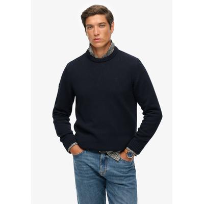 Strickpullover SUPERDRY "PREPPY COTTON JUMPER", Herren, Gr. M, blau (navy), Strick, Obermaterial: 100% Baumwolle, unifarben, regular fit normal, Rundhals, Bündchen, Pullover Strickpullover, Baumwolle, regular fit
