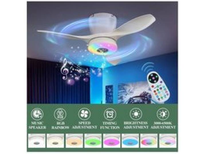 Ventilateur plafonnier connecté 54 cm avec éclairage LED RGB Bluetooth application mobile et télécommande 3 vitesses design