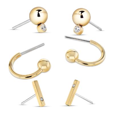 Ohrring-Set CALVIN KLEIN "CK Pure Essentials", gelbgoldfarben, edelstahlfarben, kristallweiß, kristallweiß, Ohrringe, Damen, Edelstahl, mit Glasstein