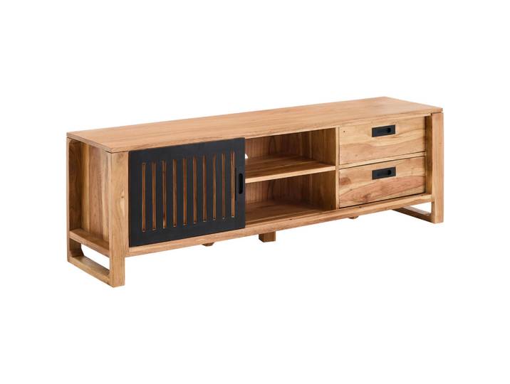 Livetastic Lowboard, Natur, Schwarz, Holz, Akazie, Holzoptik, 2 Fächer, 2 Schublade(n) Schubladen, 160x50x40 cm, Holzmöbel, Kleinmöbel Holz, Holzkommoden, Lowboards Holz