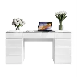 SCHREIBTISCH AURORA DOUBLE SILVER mit Schubladen