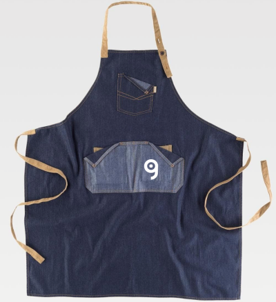 Grembiule denim blu con pettorina e tasche Personalizzate o neutre Workteam