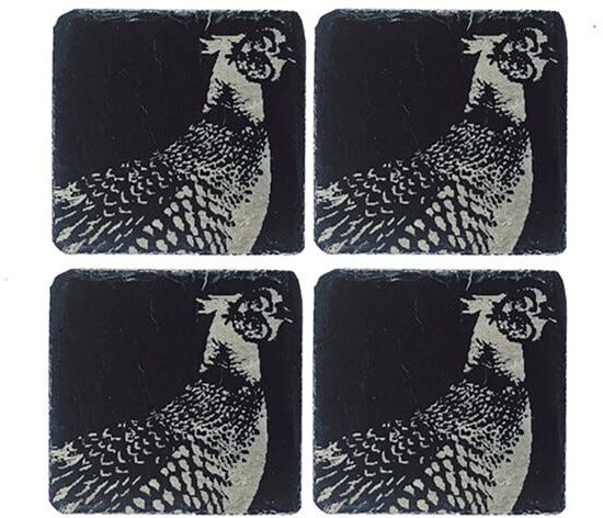 Selbrae House Just Slate Company Set of 4 Pheasant Slate Coasters