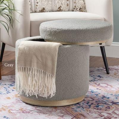 Linon Home Decor Products Audrey Sherpa Storage Ottoman , Gray