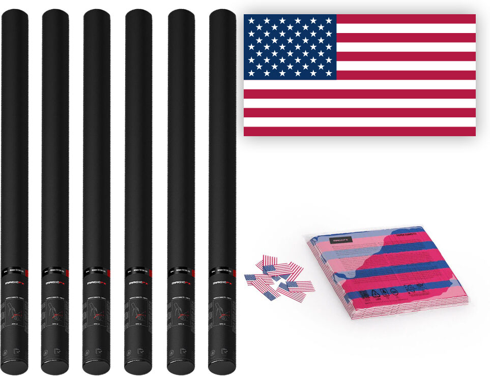 MagicFX Magic Fx Slowfall Konfetti Flagge Usa 55x35mm - 1kg + 6x Handbetriebene Kanone 80cm - Leer
