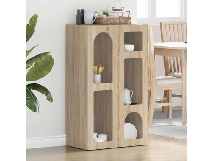 HEFZGDB Moderne Anrichte für Esszimmer & Praktische Anrichte für Wohnzimmer - mit Regalen zur Aufbewahrung aus Holzwerkstoff in Sonoma-Eiche mit pflegeleichter Oberfläche