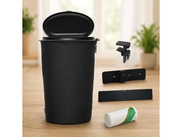 STYYL Flextrash X Bundle Schwarz (Mülleimer inkl. Tischclip, Magnethalter, Metalltafel und Müllbeutel)