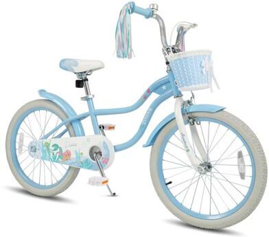 Costway 20 Inch Kids Bike Adjustable with Basket and Streamers Blue - Princess of the Sea Theme