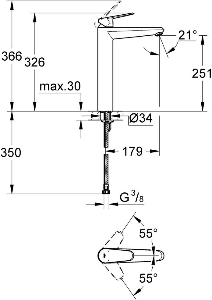 Grohe Eurodisc Cosmopolitan Einhand-Waschtischbatterie XL-Size für freistehende Waschschüsseln