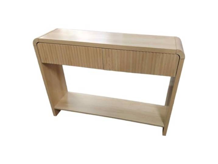 diowewea Konsolentisch Holz, Massivholz Optik, 120cm, Steckdose Moderner schmaler Tisch mit zwei Schubladen und Ablage, robust, einfacher Aufbau. Natürliche Eiche