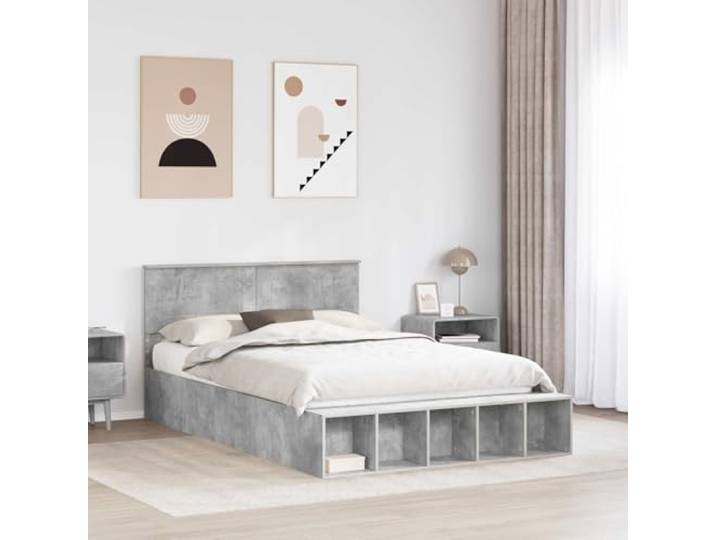 KTHLBRH Boxspringbett 160 x 200 cm grau Beton Technisches Holz, Kopfteil inklusive, Schubladen und Regale, moderner Stil