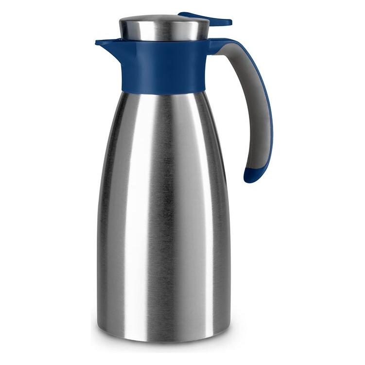 Emsa Isolierkanne SOFT GRIP, 1,0 Liter, Edelstahl / blau Einhandbedienung durch Quick-Tip-Verschluss, 100 (1 l) (N4120100)