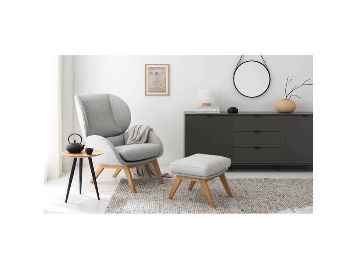 Sessel Grau/Hellgrau Webstoff Inze Eiche Hell 82 x 102 x 90cm