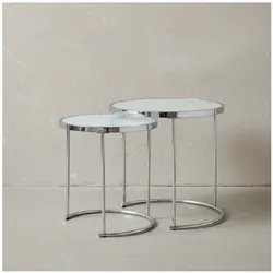 KADIMA DESIGN 2tlg Runder Glas Couchtisch Set, modernes Design mit Stauraum, platzsparend.