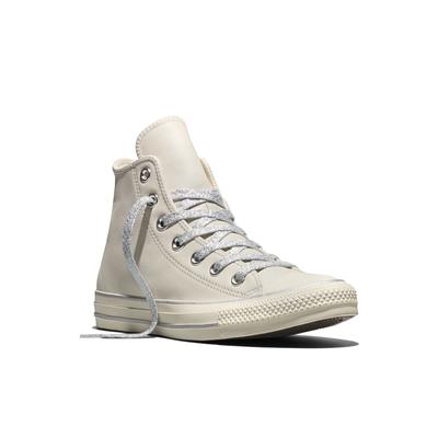 Sneaker CONVERSE "Chuck Taylor All Star", Damen, Gr. 40, Synthetik, vintage weiß, silber, egret, Leder, Schuhe Sneaker, aus Leder mit abnehmbarem Charm "Stern"