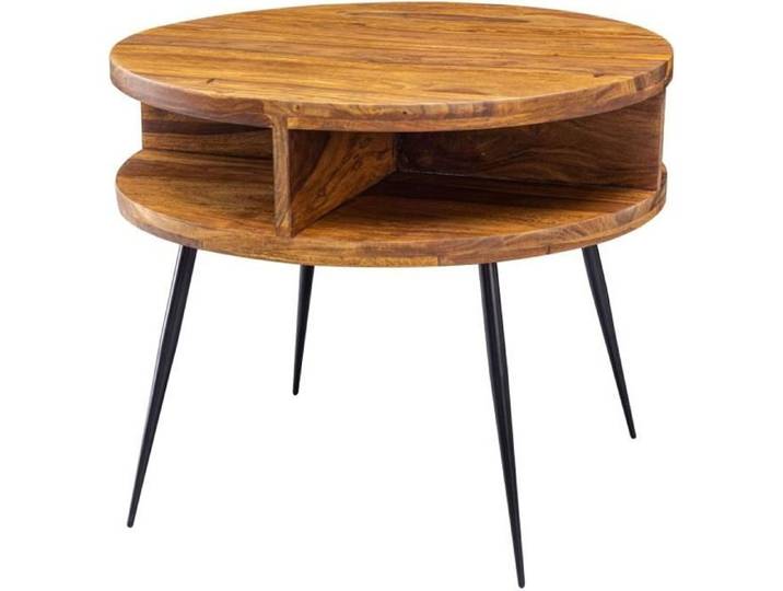 WOHNLING Table Basse Ronde Ø 60 cm Bois Massif Sheesham Ouvert Étagère