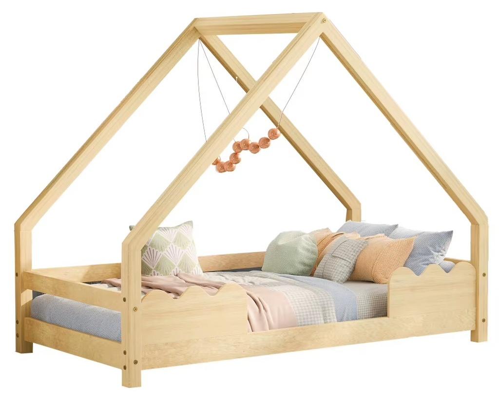 Kinderbett 90x200 cm - Einzelbett - Massivholz - Rausfallschutzgitter - Naturfarbe