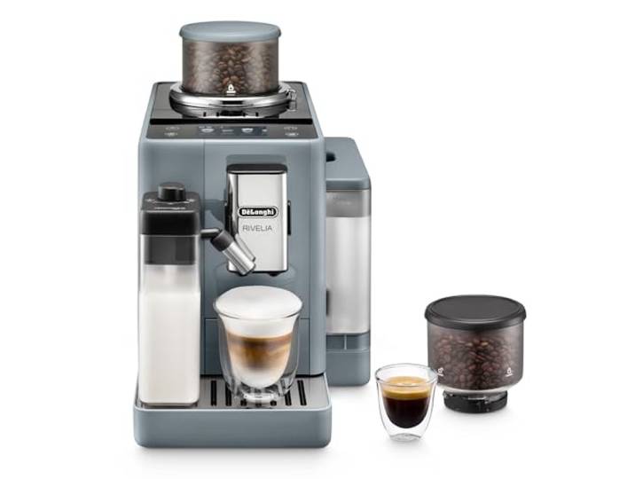 De'Longhi Rivelia EXAM440.55.G Kaffeevollautomat mit LatteCrema Milchsystem, Wechselbarer Bohnenbehälter, 16 Kaffee- & Milchgetränke auf Knopfdruck, Extra-Shot-Funktion, 3,5 Touch-Display, Grau