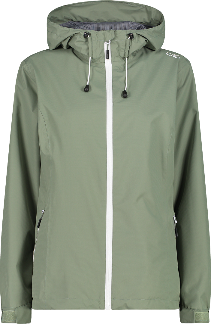 Regenjacke CMP "WOMAN JACKET FIXED HOOD", Damen, Gr. 50, grün (salvia), Obermaterial: 100% Polyester. Futter: 100% Polyester, normal, eingesetzt abgestepptes Bündchen mit innenliegendem Gummizug,mit verstellbarem Klettverschluss, Jacken Regenjacke, mit Ka