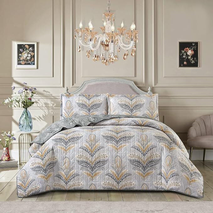 Marlow Home Co. Andrena Bedspread with Pillow Shams Floral/Silver Super King Bedspread + 2 Standard Pillow Shams