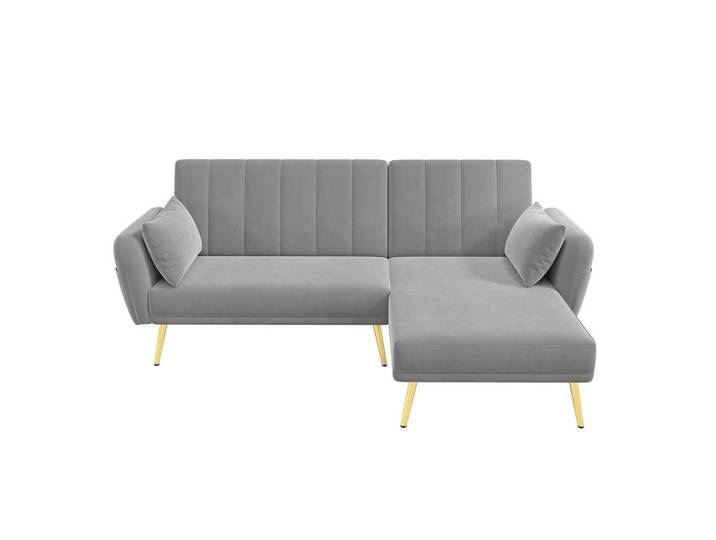 Komhtom Klapp-Doppelsofa mit Zusatzecke in Grau, Mode, 191.5x130 cm, Wohnzimmer, Sofas & Couches, Wohnlandschaften, Ecksofas