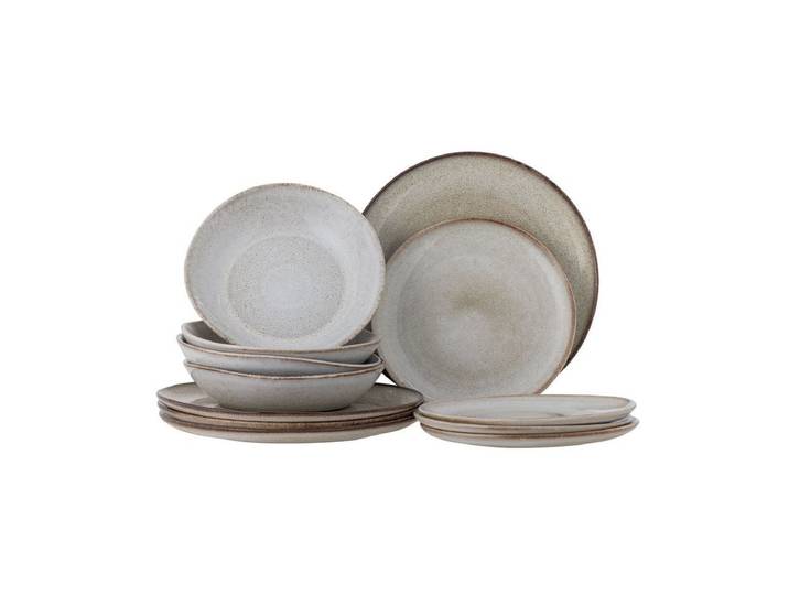 Geschirrset Tokio – Gesprenkelte Glasur mit dunklem Rand (12-teilig) - Naturton - Luxusbetten24