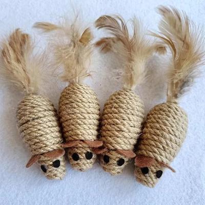 Uplifted Finds Sisal Hemp Mouse Feather Teaser Sisal Hemp Mouse Feather Teaser
