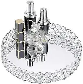 Shop Station Crystal Vanity Tray With Mirror Glass Decorative Perfume Tray For Makeup, Jewelry & Skincare sliver