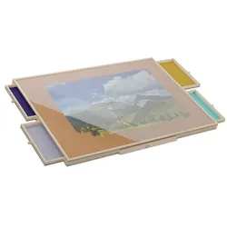 Relaxdays Puzzlebrett neigbar mit 4 Schubladen Blau,Gelb,Hellbraun