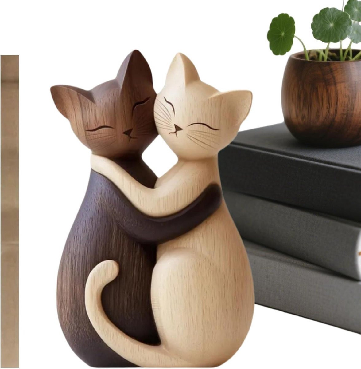 Houten Kat Beeldjes Decoratie Zwart en Wit - 10 cm