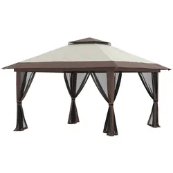 Outsunny Faltpavillon, höhenverstellbar, 4 Netzwände, Lüftungsdach, Tragetasche, Schnellaufbau, 4 x 4 x 3 m, Beige