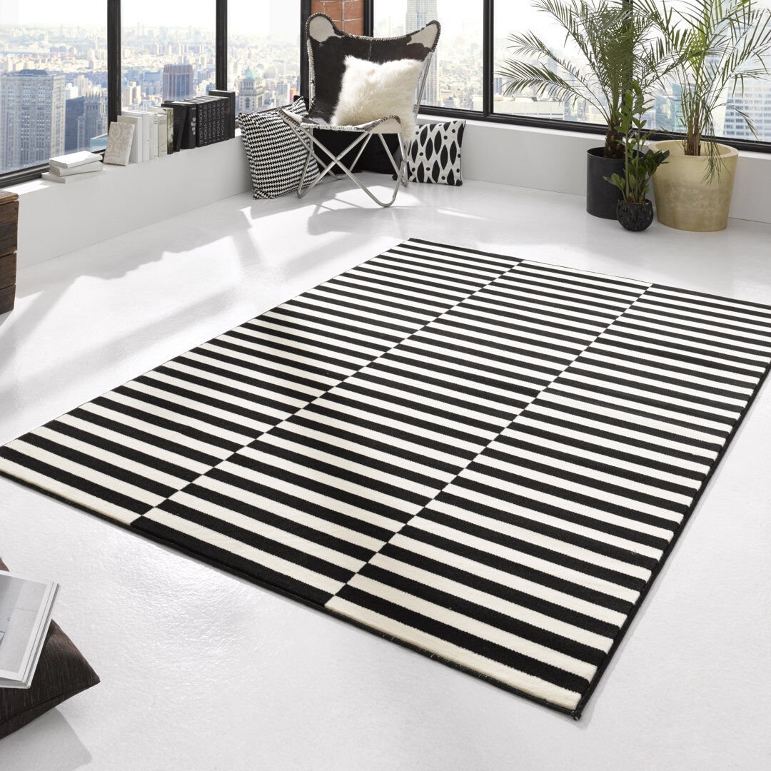 Hanse Home Panel Machine Woven Black/Cream Indoor Rug Cream;Black Rectangle 120 x 170cm
