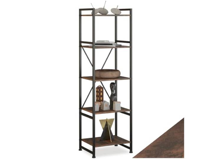 tectake® Bücherregal im Industrie-Design, offenes Regal mit 5 Ebenen, Vintage Standregal mit Kippschutz, Regal schmal für Büro Wohnzimmer Küche, 47,5x34,5x151,5 cm - Industrial Holz dunkel, rustikal