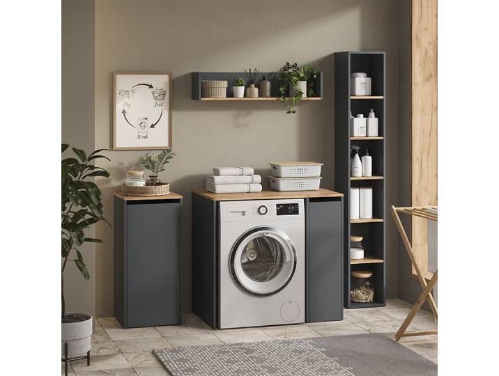 Meubles Bain Viktor\, Anthracite/chêne Doré\, 4 Pièces\, Vicco