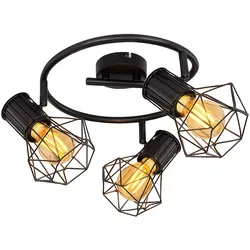 LED Deckenlampe mit beweglichen Spots Industriell Deckenleuchte Wohnzimmerlampe 3 flammig, Metall Gitter Design, 3x 7W 3x 806lm warmweiß, DxH 28,5 x 19 cm