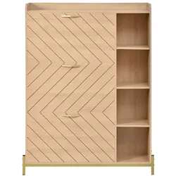 MODFU Schuhschrank aus MDF in Natur mit 90x24x119 cm, Klappmechanismus und Soft-Close