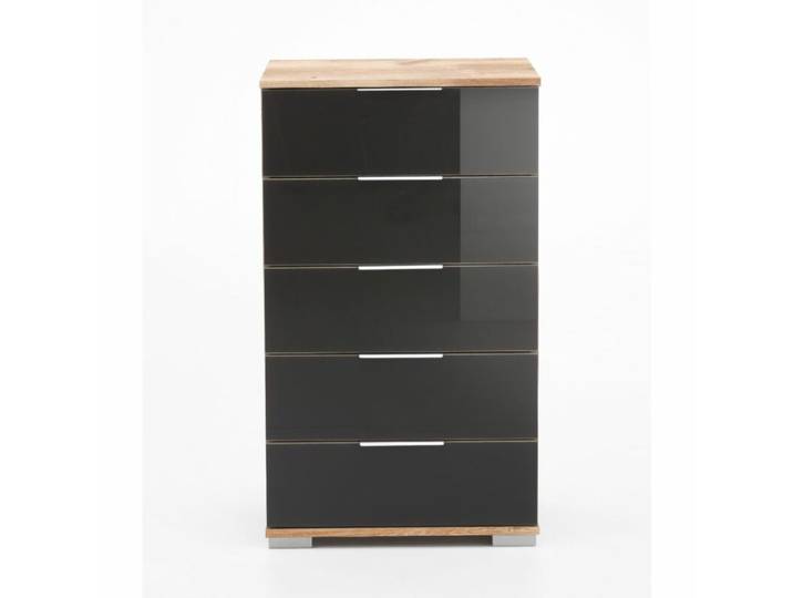 Wimex Easy Plus Kommode - Plankeneiche Nachbildung, Glas grau Modern