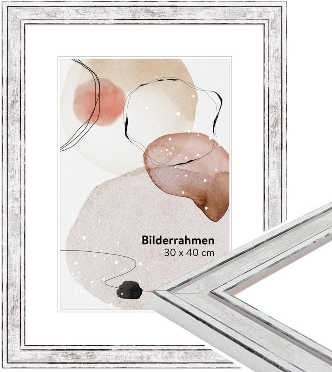 Houten Fotolijst DIN A4 Zilver Vintage Stijl met Standaard en Ophanging