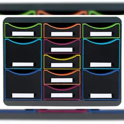 Exacompta 313914D BLACK & WHITE OFFICE, Schubladenbox mit 11 Schubfächern, STORE BOX MULTI, 270x355x271 mm - Schwarz/Harlekin