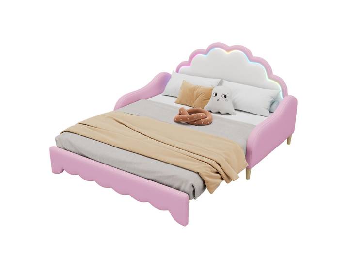 Flieks Sofabett 140x200cm Rosa umwandelbar Kopfteil Lauflicht, Pink, Holz, 140x200 cm, Schlafzimmer, Betten, Polsterbetten