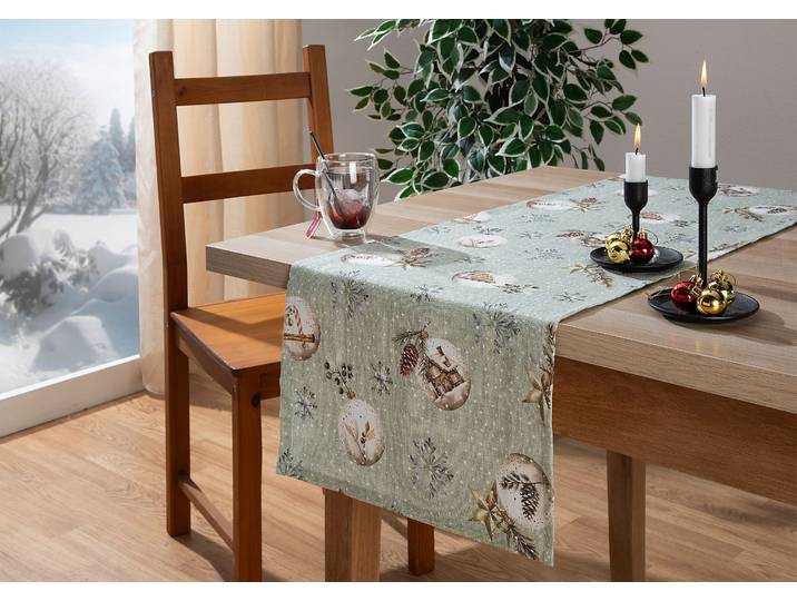Tischläufer HOME WOHNIDEEN FELIZ NAVIDAD , grün (mint), B:140cm L:40cm, Baumwolle, Polyester, Tischdecken, Tischläufer, Tischläufer, SET, Dekostoff bedruckt