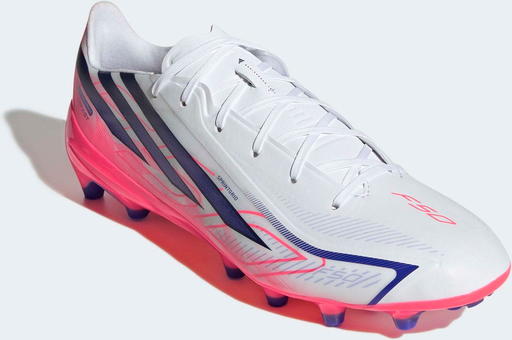 Fussballschuh ADIDAS PERFORMANCE "F50 HYPERFAST LEAGUE, KUNSTRASEN", Gr. 42, pink (cloud weiß, solar lila, solar turbo), Synthetik, Schuhe Fussballschuh, Aussensohle für Kunstrasen cloud weiß, solar lila, solar turbo 42