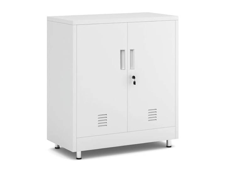 JINGUR Abschließbarer Metallschrank, 2 Türen, 72B x 36T x 81,3H cm, Weiß Verstellbarer Einlegeboden, 4 Schlüssel, verstellbare Füße, belüftete Türen, kleiner Schrank für Büro und Werkstatt