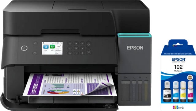 Epson EcoTank ET-3950 inkjetprinter met 1 set extra inktflesjes voor printen, scannen en kopiëren