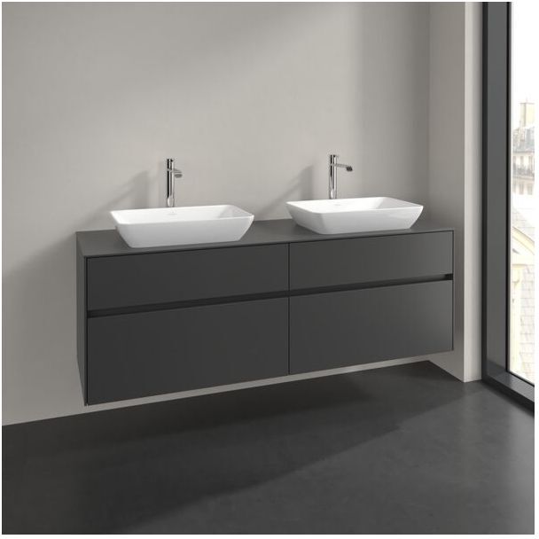 Villeroy und Boch Collaro Waschtischunterschrank C123B0VR 160x54,8x50cm, für 2 Waschtische, LED-Beleuchtung 12W, graphite