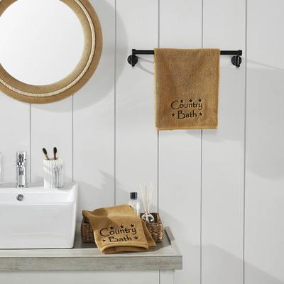 VHC Brands Black Country Bath Stars Tan Hand Towel Set of 2 16x26