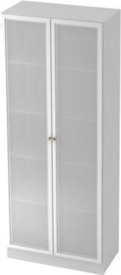 Aktenschrank mit Glastüren ULM, 5 OH, B 800 x T 420 x H 2004 mm, lichtgrau