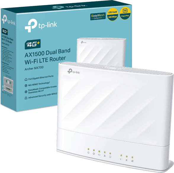 Router - TP-Link Archer MX700, 4G Wi-Fi6, AX3000 Doble banda, 3Gbps, Puerto Gigabit, SIM Plug&Play,; Baja Latencia, Para Gaming,Streaming y Teletrabajo