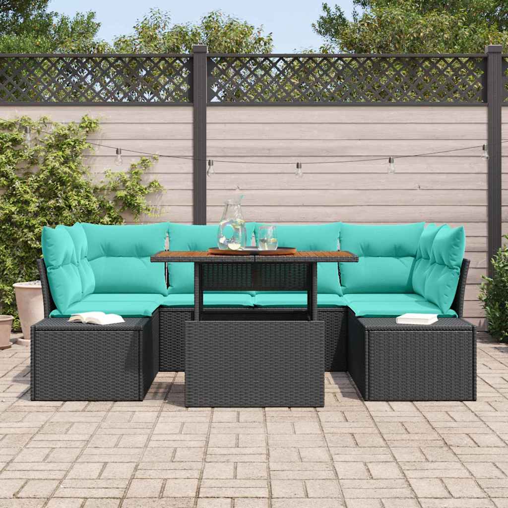 vidaXL Ensemble de salle à manger pour jardin 7 pc 6 place Noir